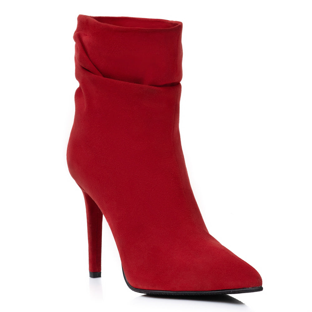 Botine Stiletto fronsate Piele Rosu Aria V14 - Orice Culoare