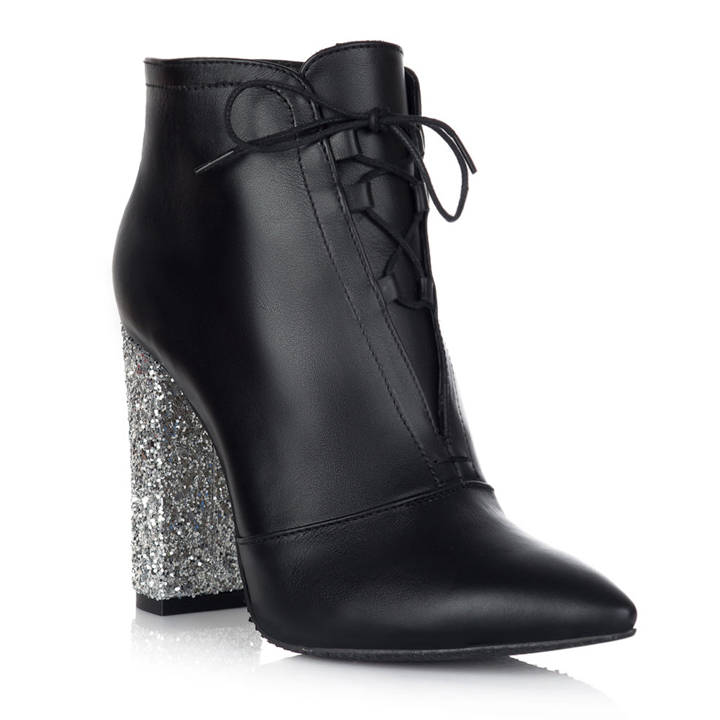 Botine Piele negru Toc Glitter Argintiu S11 - orice culoare