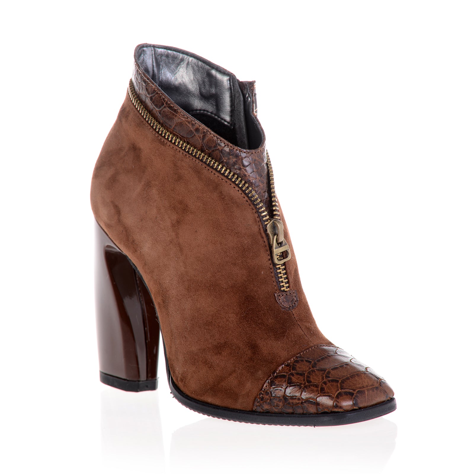 Botine piele maro croco ani 60' cu fermuar
