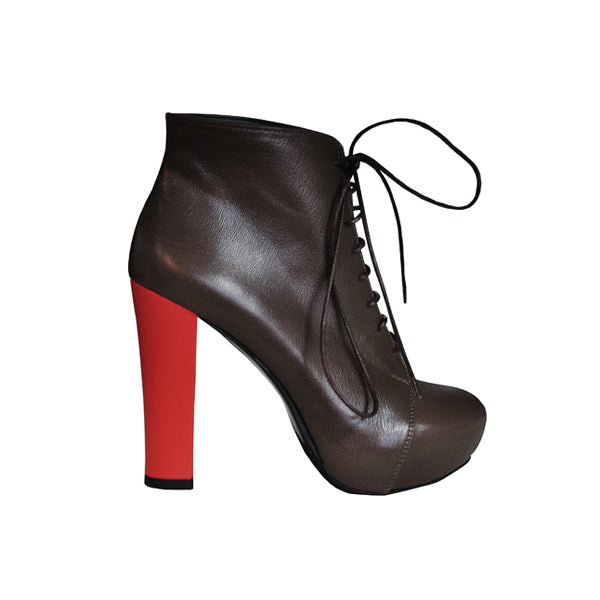 Botine Classy cu siret si toc in doua culori la alegere