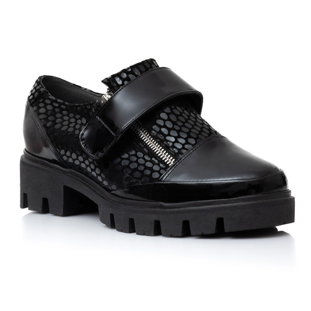 Pantofi Piele Crococ Negru Talpa Bocanc V12 - orice culoare