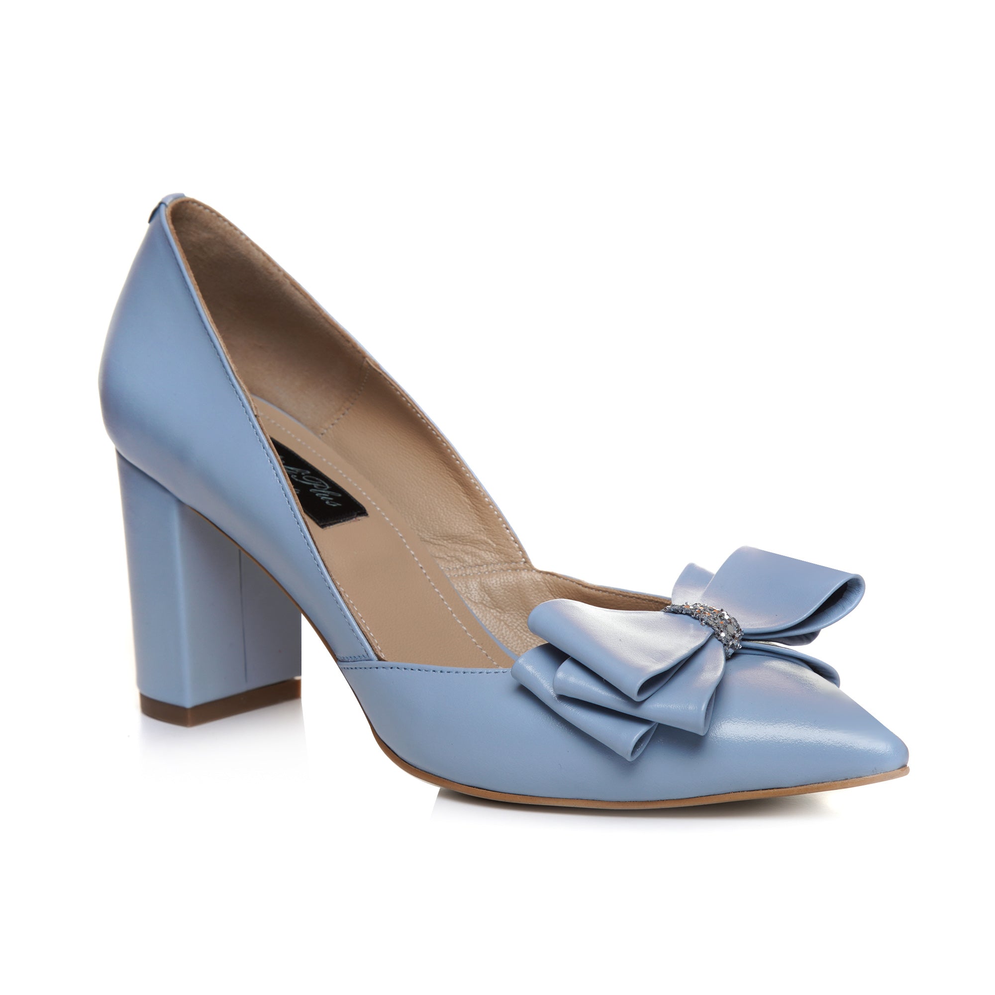 Pantofi Piele Bleu cu Fundita Tripla L29 - orice culoare