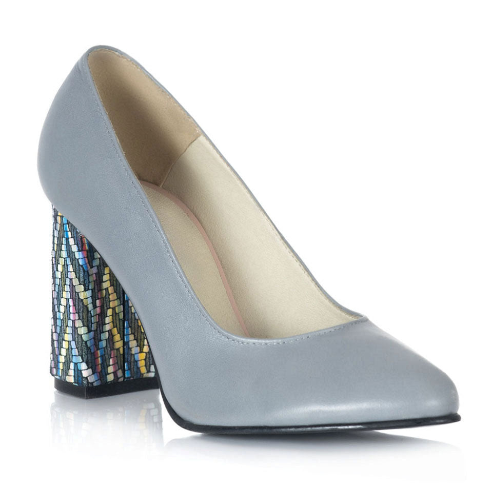 Pantofi Piele Bleu Toc Color Helen V51 - orice culoare