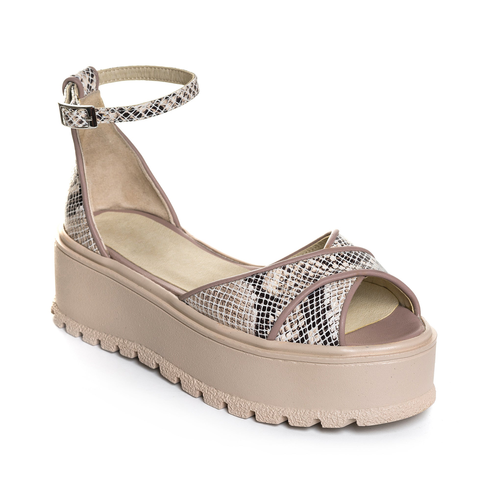 Sandale Cu Platforma Piele Imprimeu Sarpe V8 - Orice Culoare