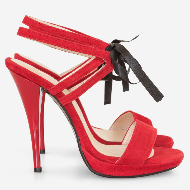 Sandale Piele Intoarsa Rosu cu Siret D18 - orice culoare