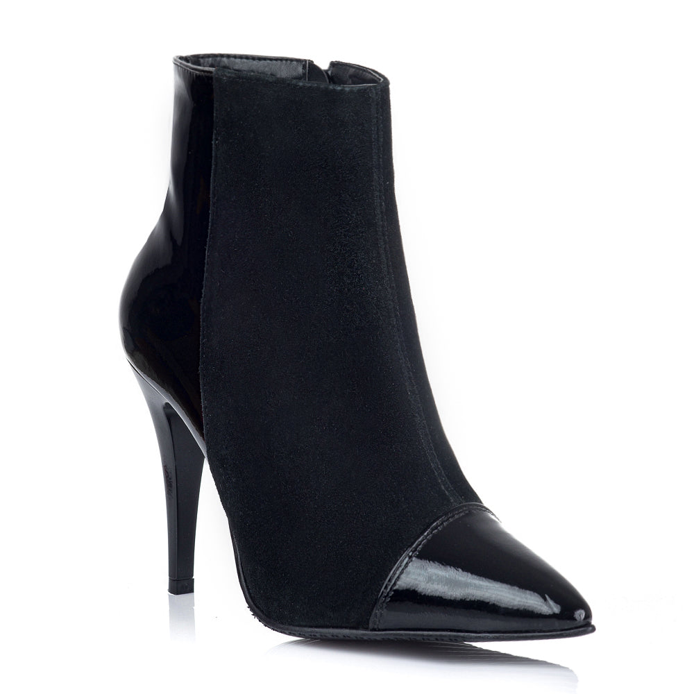 Botine Stiletto Piele Lacuita/Intoarsa Negru V15