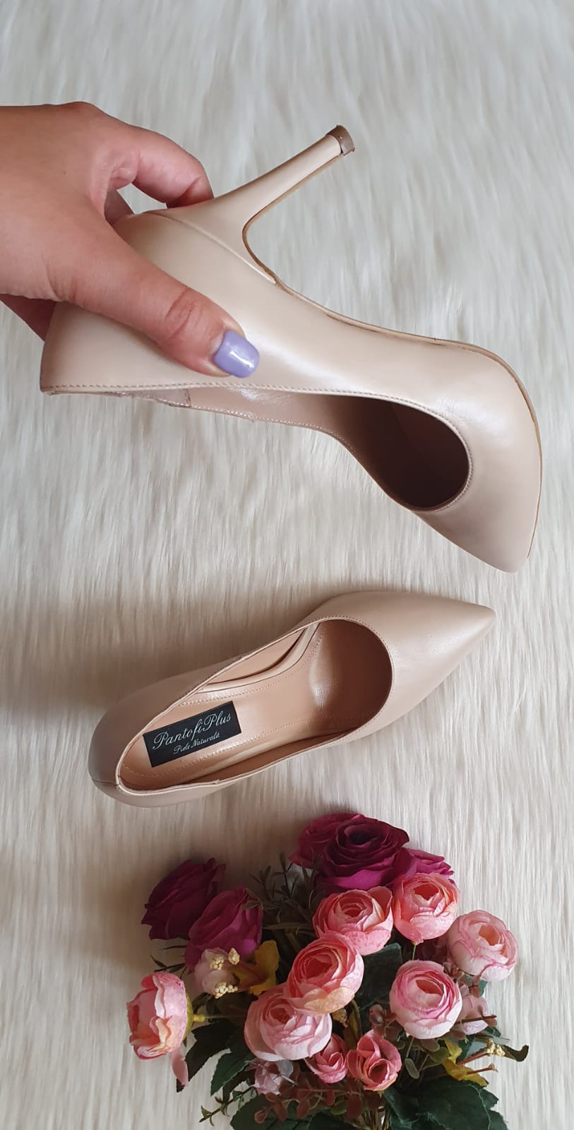 Pantofi Stiletto Piele Intoarsa Nude L5 - Orice Culoare