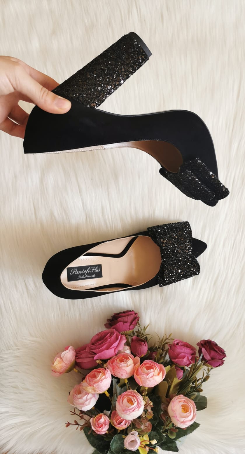 Pantofi Piele Negru Buline Fundita Dubla L24 - orice culoare