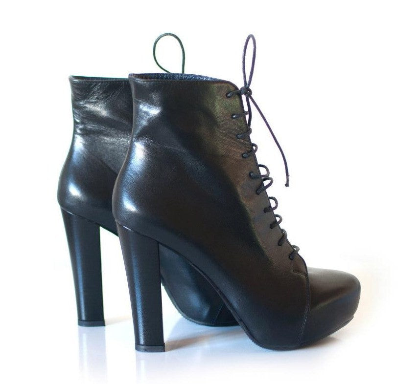 Botine Classy Negru cu siret din piele naturala - orice culoare