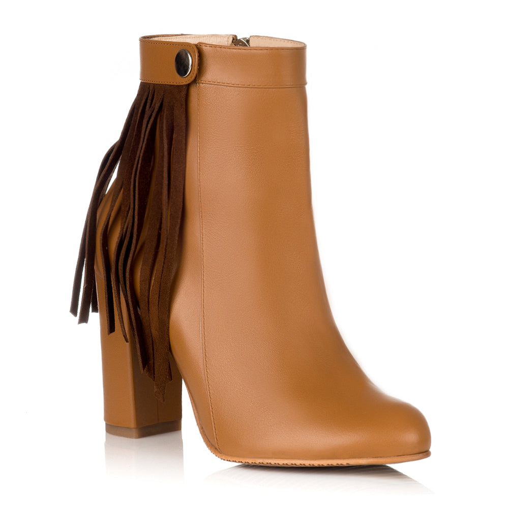 Botine Piele Camel cu Franjuri Detasabile F18 - orice culoare