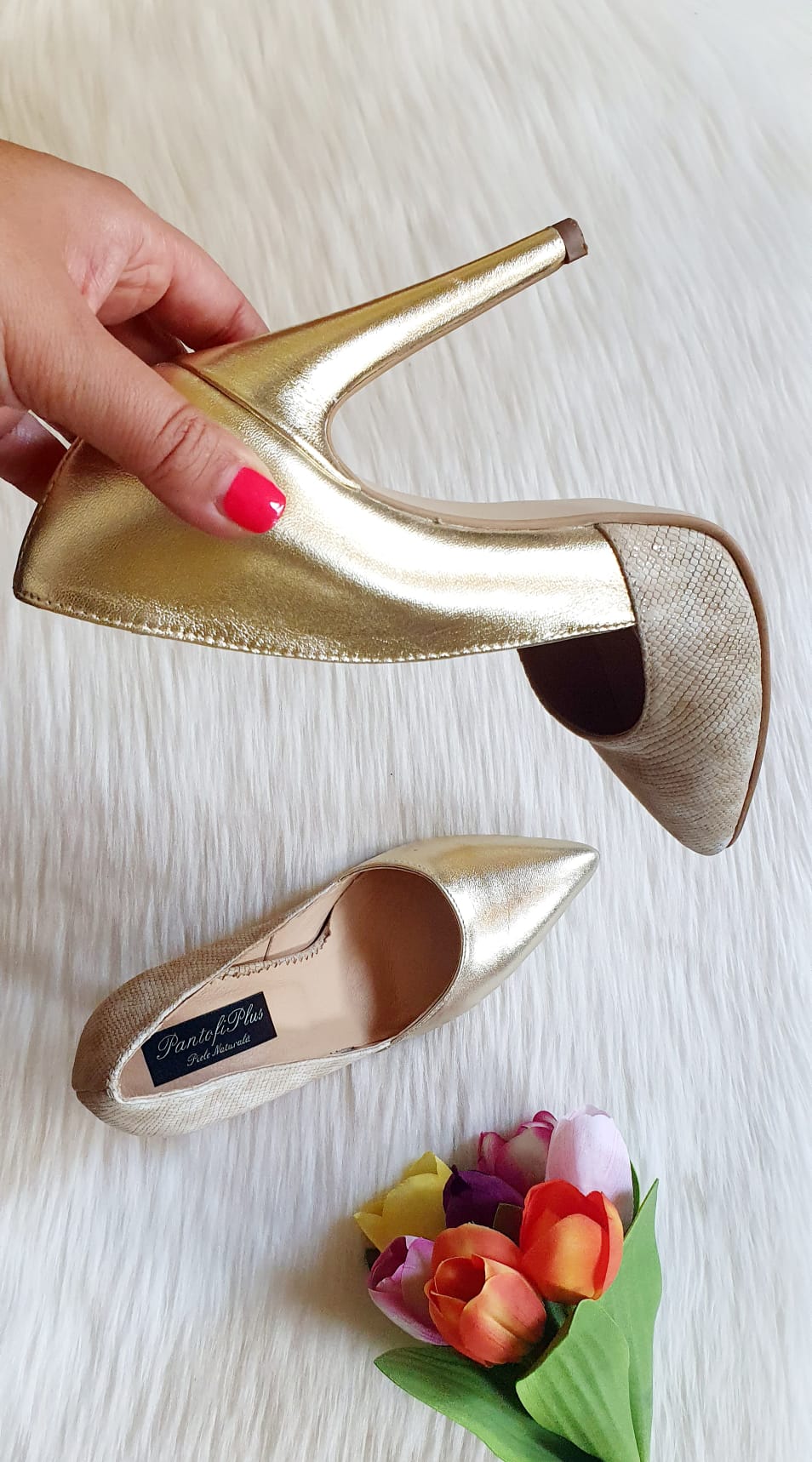 Pantofi Stiletto Croco Auriu I7 - orice culoare