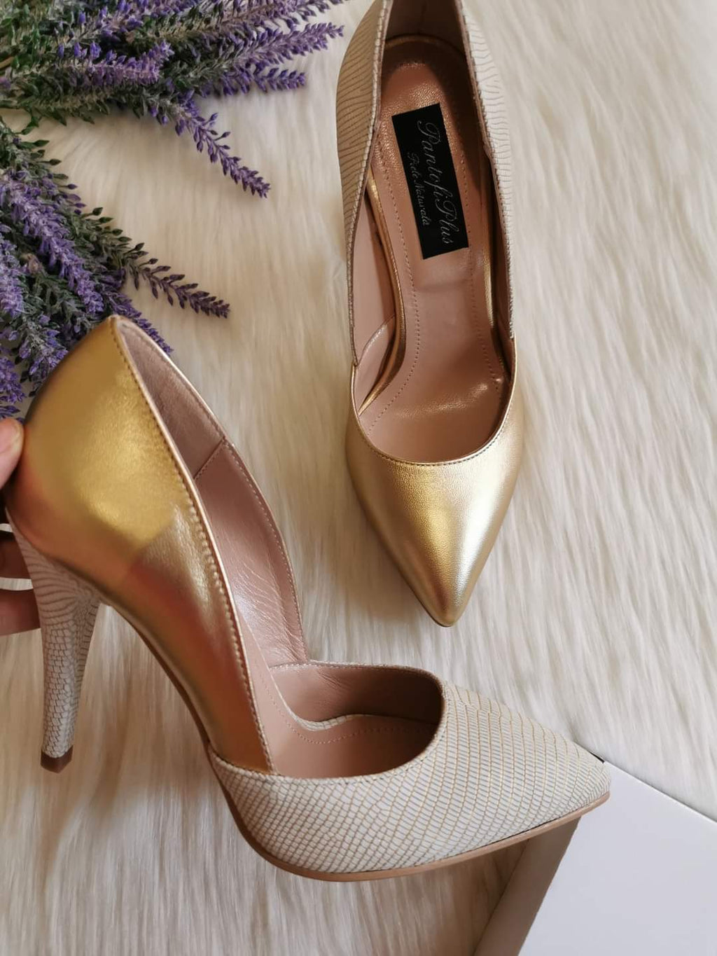 Pantofi Stiletto Croco Auriu I7 - orice culoare