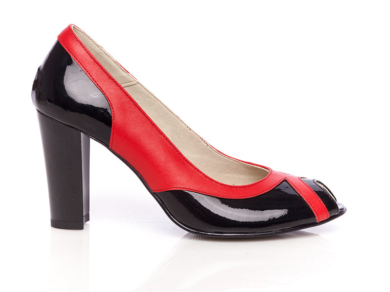 Pantofi dama piele P12 rosu/negru - orice culoare