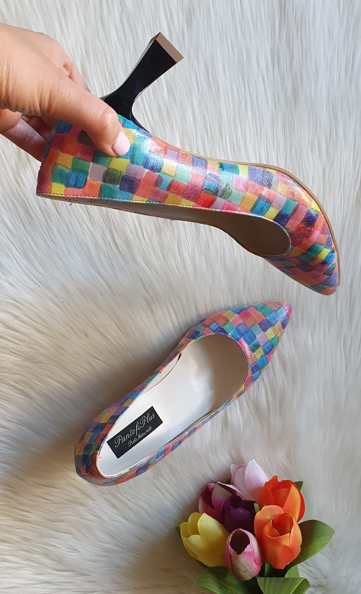 Pantofi Comod Piele Color Toc Retro C73 - orice culoare