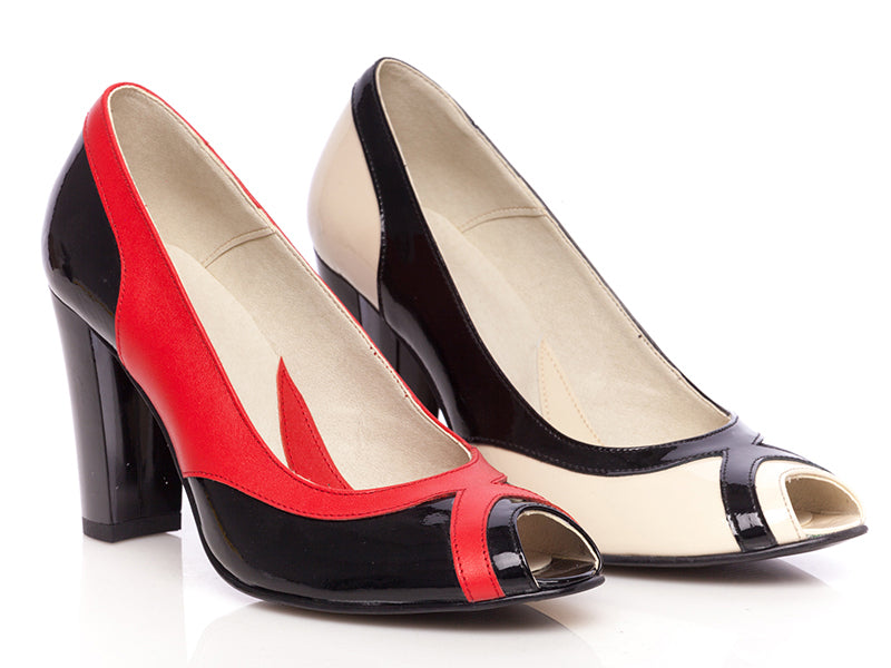Pantofi dama piele P12 rosu/negru - orice culoare