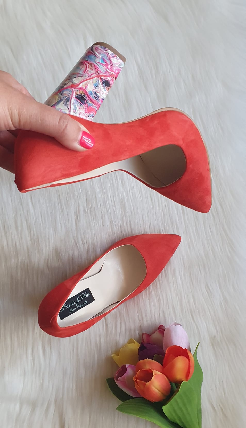 Pantofi Stiletto Toc Gros Piele Rosu Melisa T28 - Orice Culoare