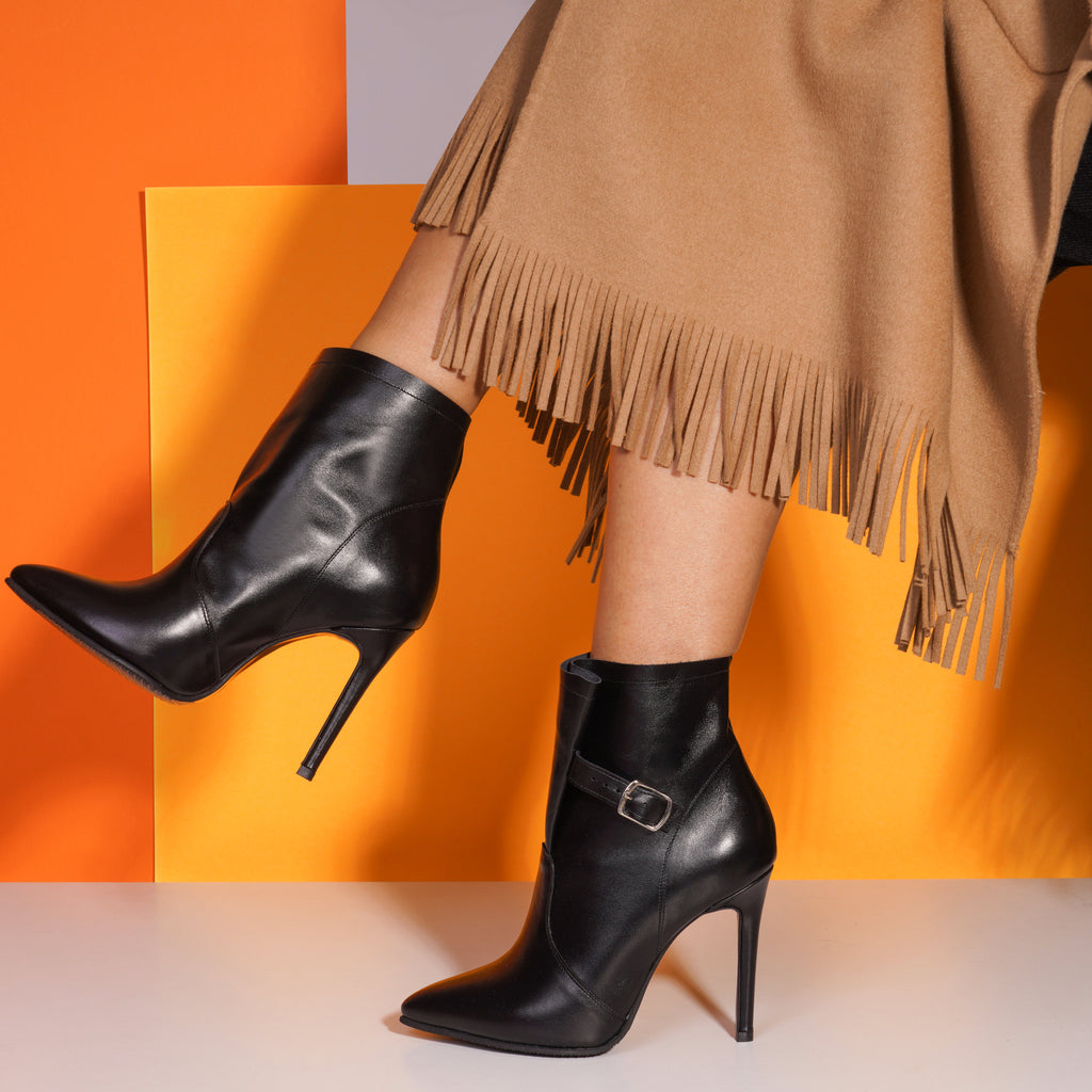 Botine Stiletto Piele Negru Delia L21 - Orice Culoare