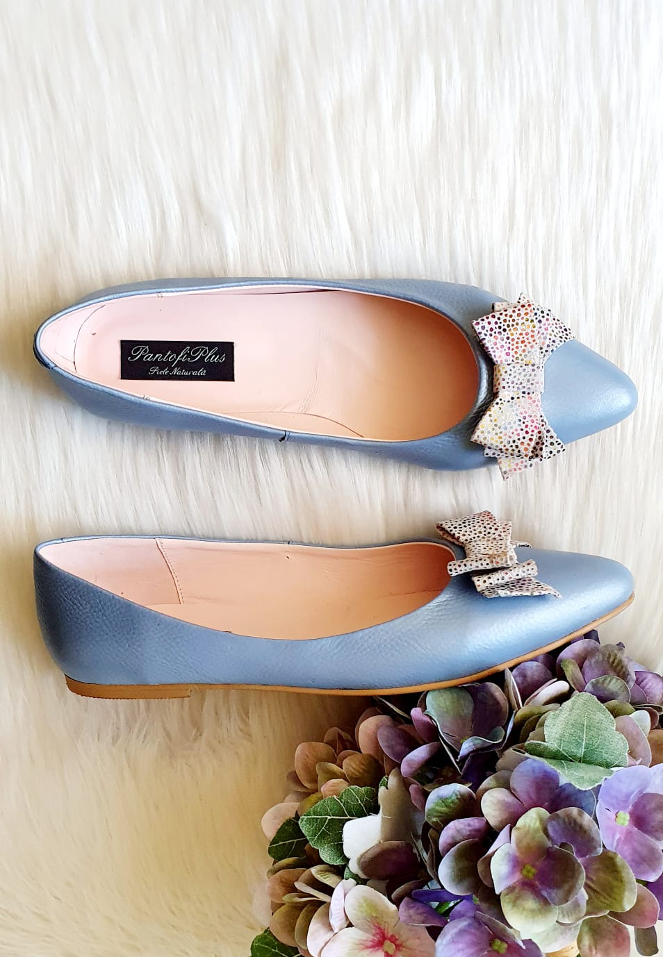 Balerini Piele Bleu Fundita Color C1 - orice culoare
