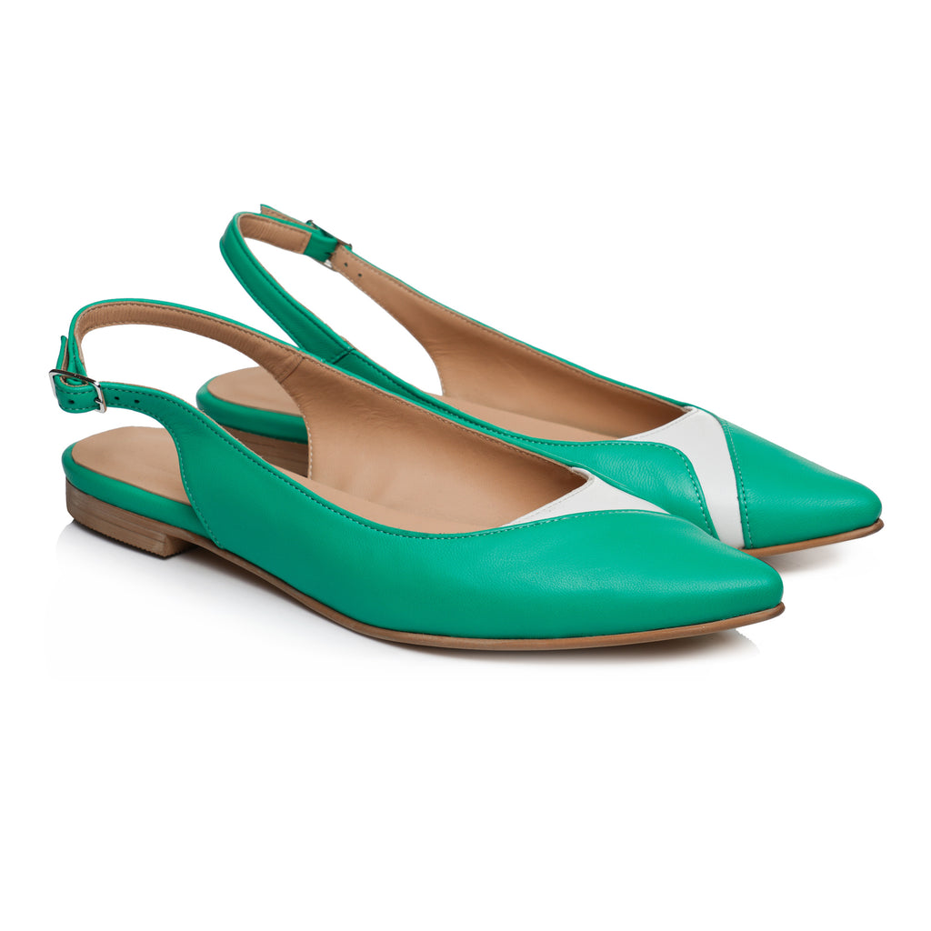 Balerini decupați piele naturala verde  E12 - Orice culoare