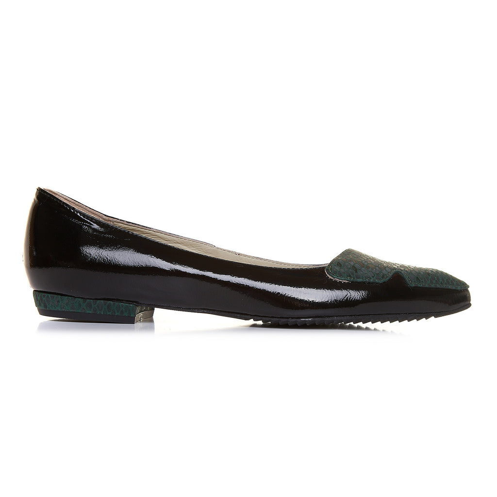 Balerini Piele Negru Sarpe Verde T1- Orice Culoare