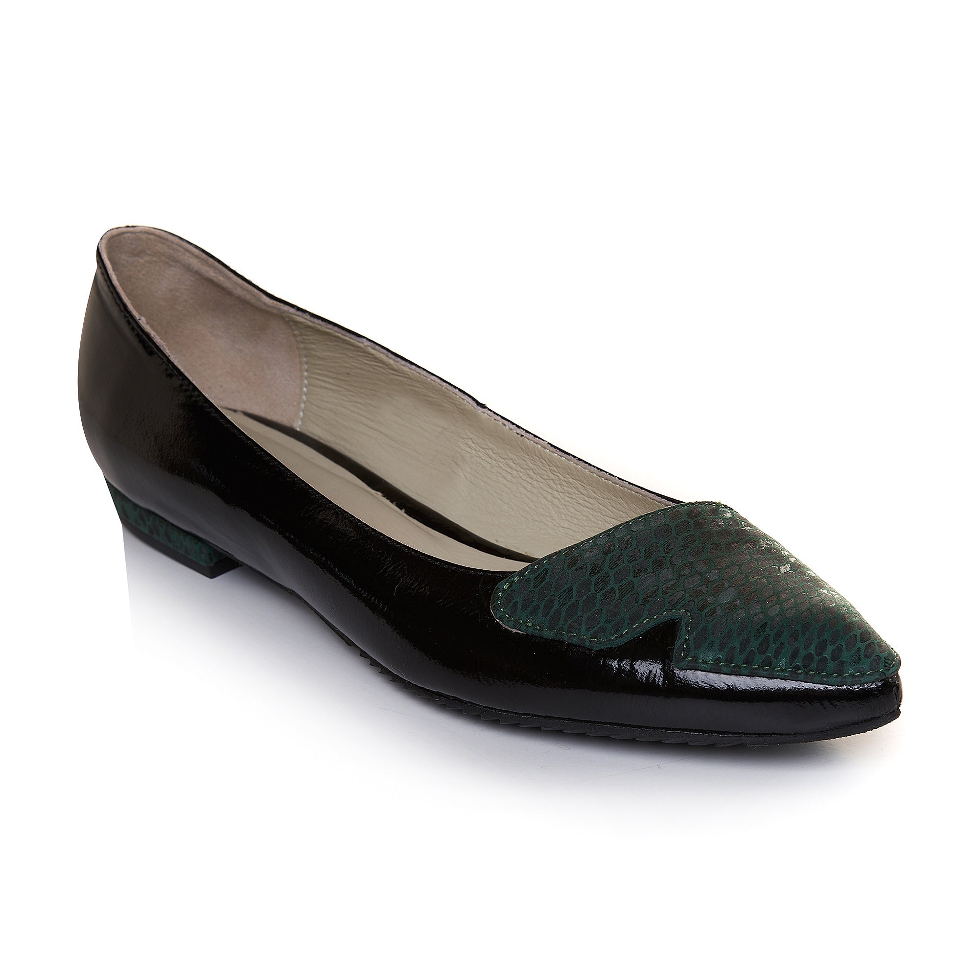 Balerini Piele Negru Sarpe Verde T1- Orice Culoare