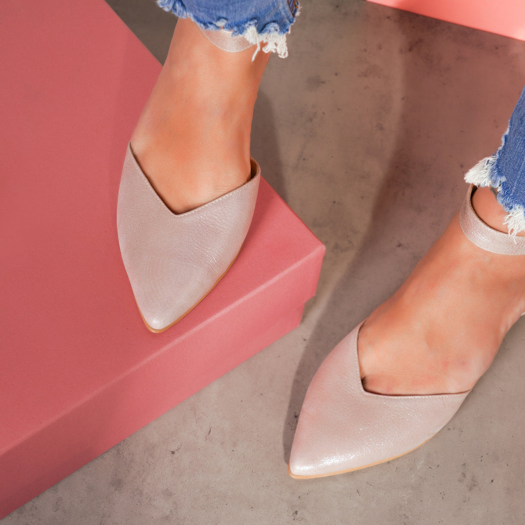 Balerini piele naturala auriu pal cu bareta pe glezna E10 - orice culoare