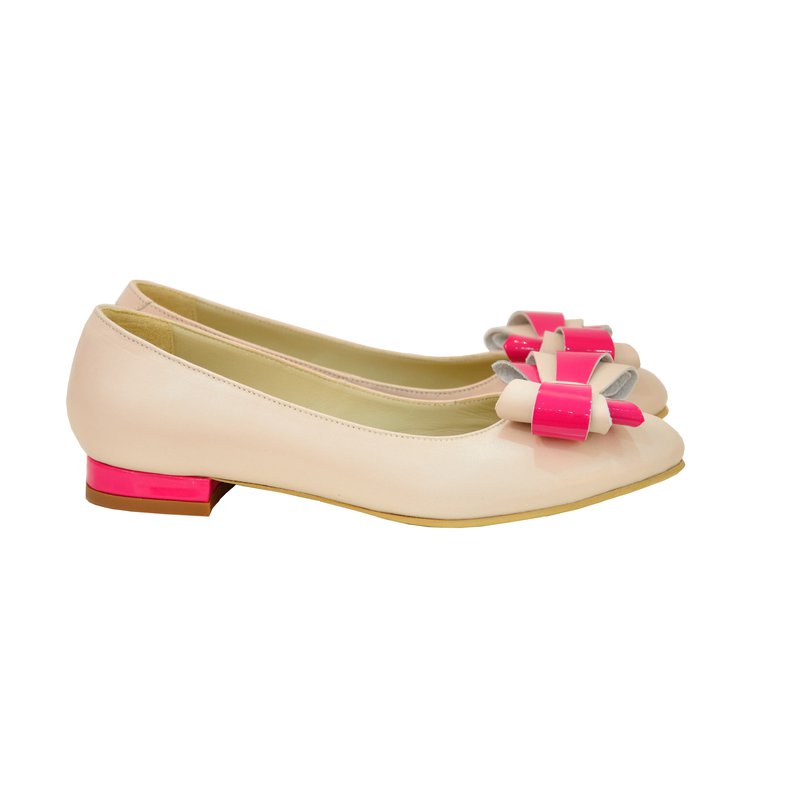 Balerini piele nude cu funda corai/roz  - orice culoare