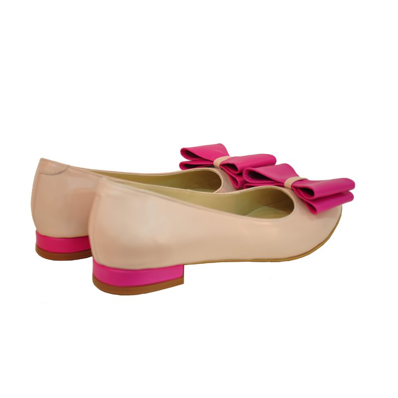Balerini piele bej cu funda roz/mov- orice culoare