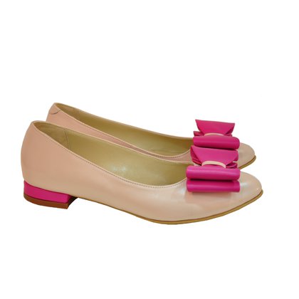 Balerini piele bej cu funda roz/mov- orice culoare