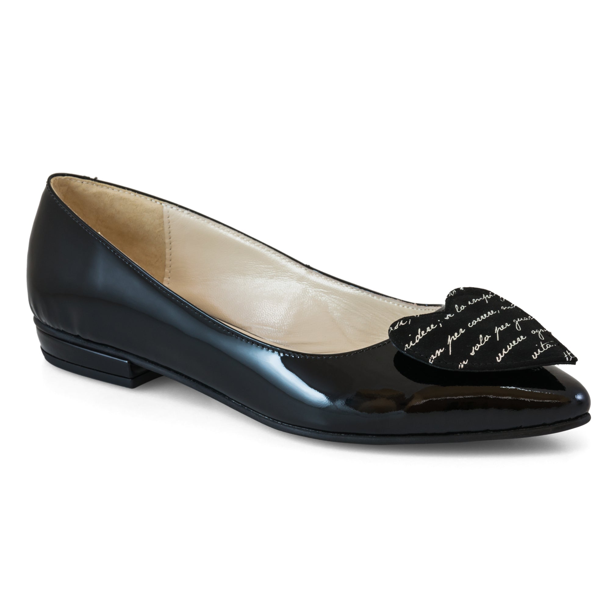 Balerini piele lacuita Negru Scris Heart - orice culoare