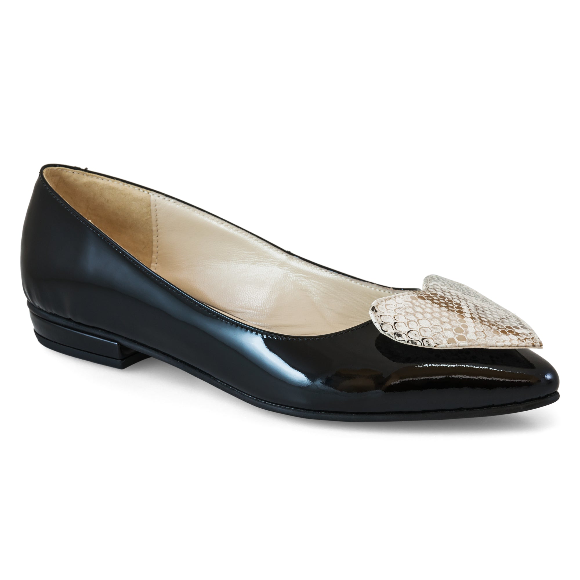 Balerini piele lacuita Snake Bej Heart - orice culoare