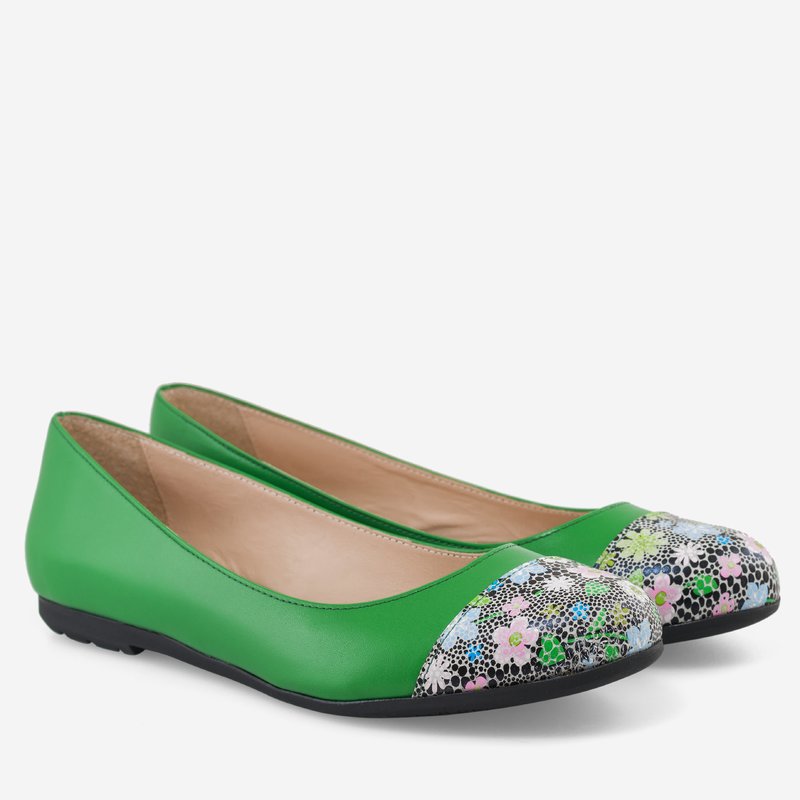 Balerini piele verde varf floral D8 - orice culoare