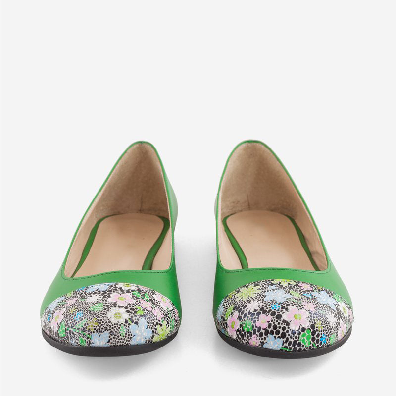 Balerini piele verde varf floral D8 - orice culoare