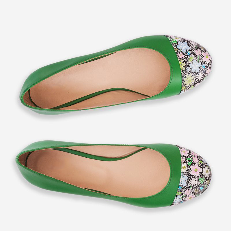 Balerini piele verde varf floral D8 - orice culoare