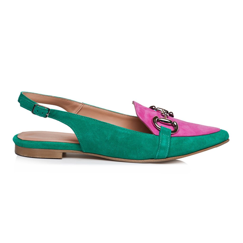 Balerini decupați piele intoarsa verde  E11 - Orice culoare