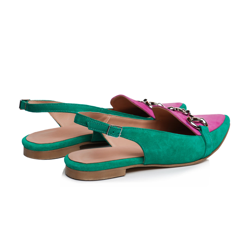 Balerini decupați piele intoarsa verde  E11 - Orice culoare