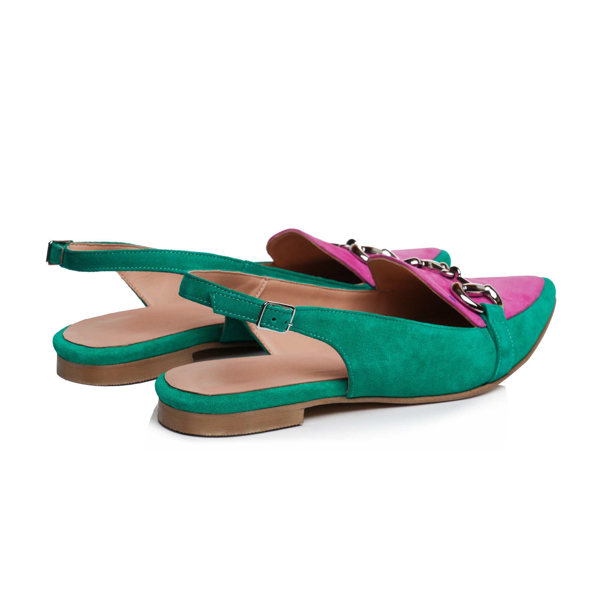 Balerini decupați piele intoarsa verde  E11 - Orice culoare