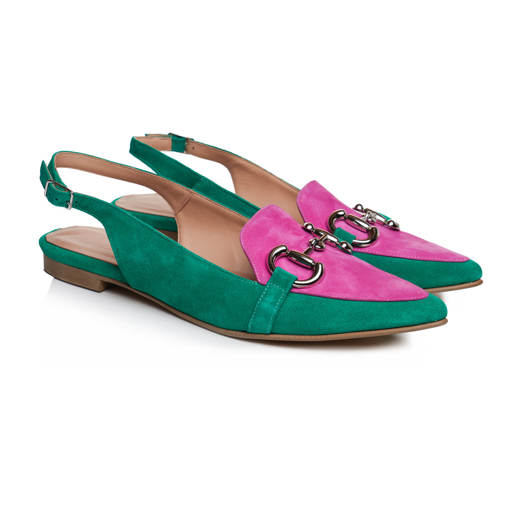 Balerini decupați piele intoarsa verde  E11 - Orice culoare