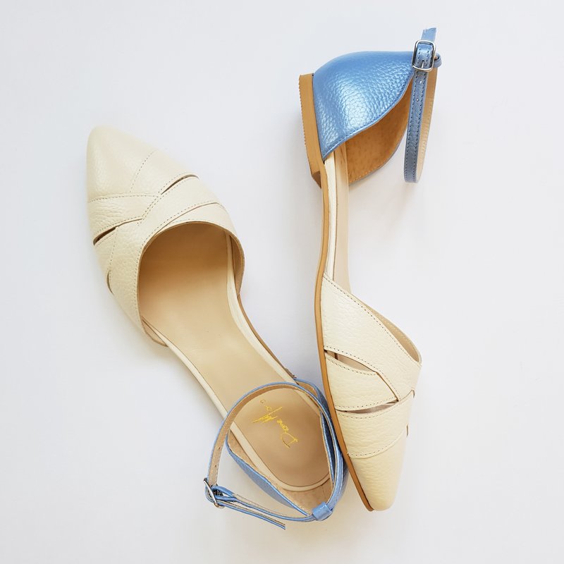Balerini Decupati Piele Galben/Bleu - orice culoare