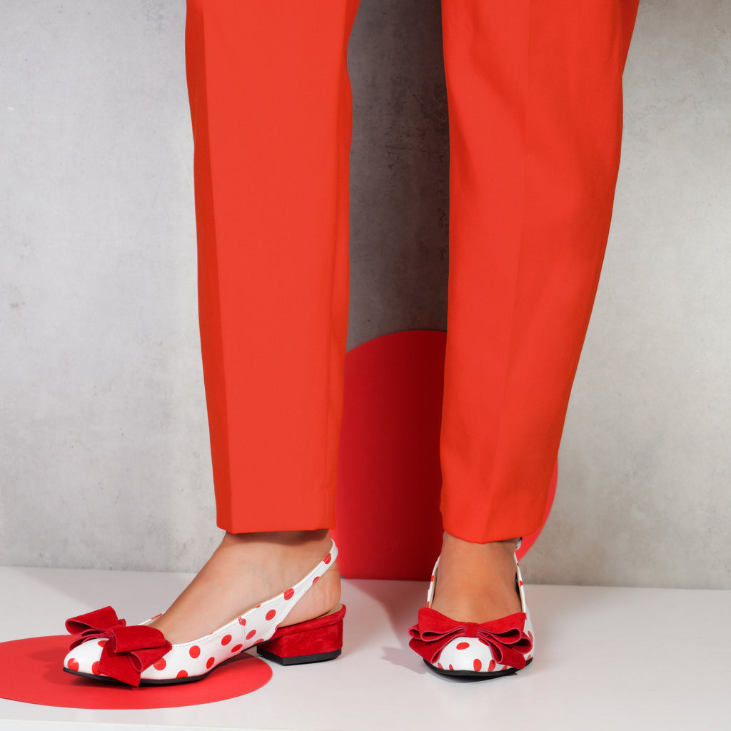 Balerini Decupati Piele Buline Alb/Rosu V20- orice culoare