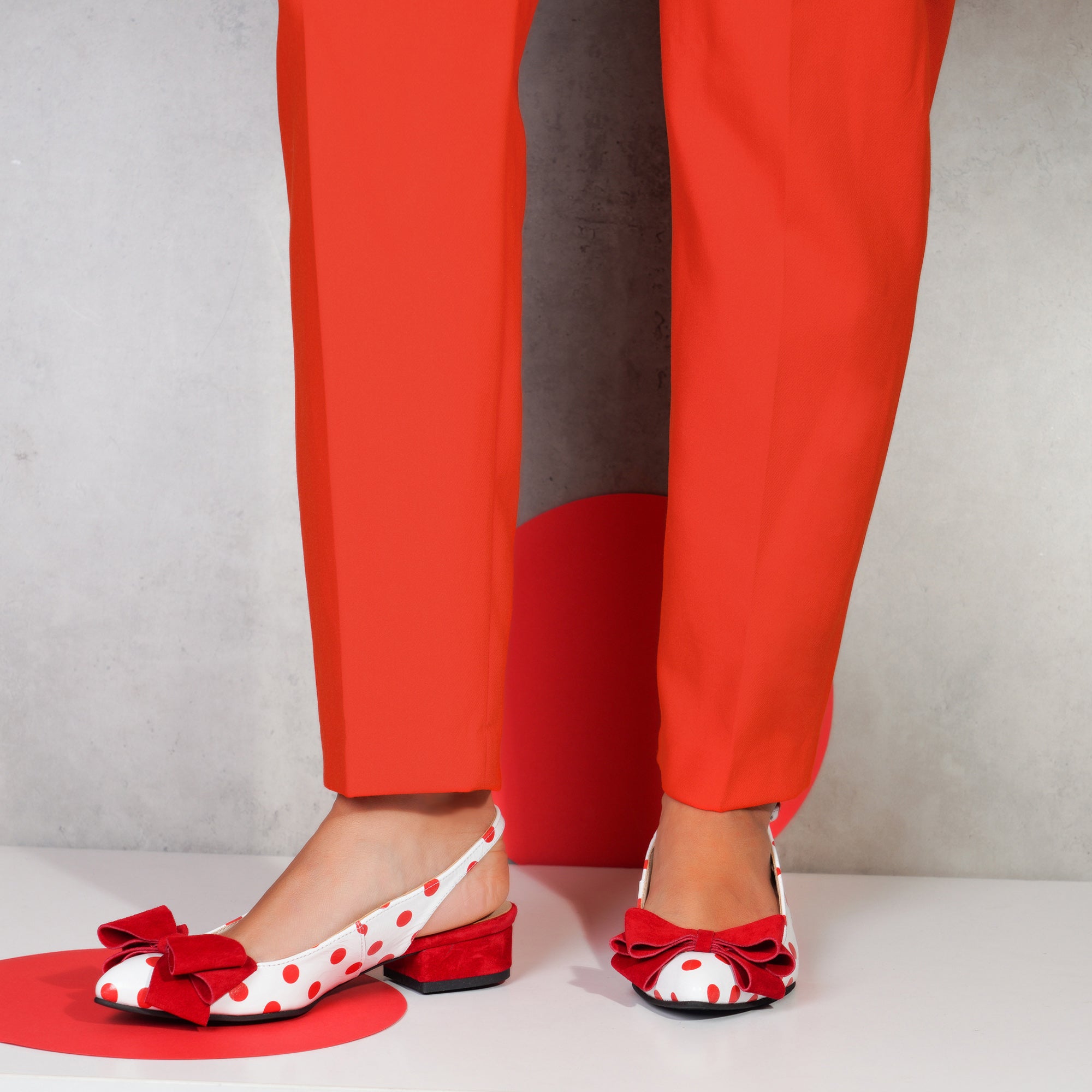 Balerini Decupati Piele Buline Alb/Rosu V20- orice culoare