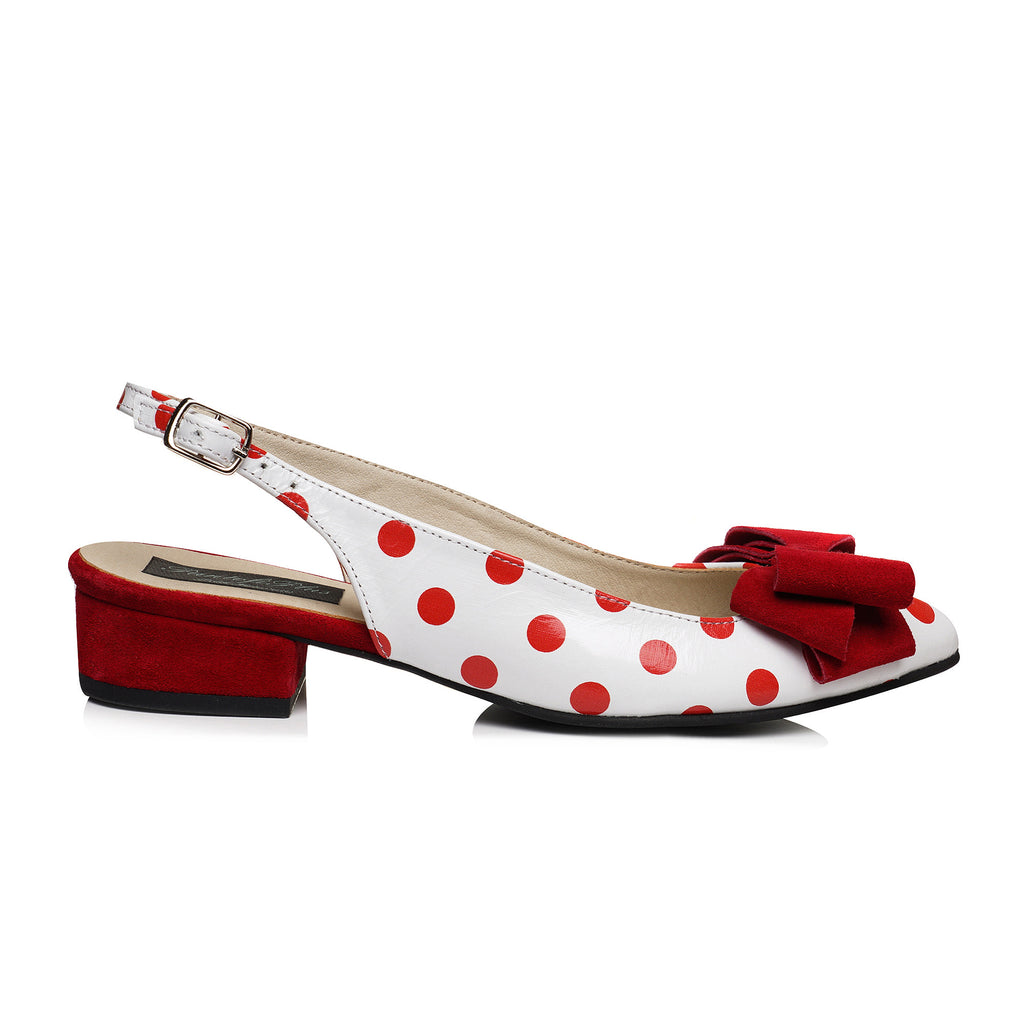 Balerini Decupati Piele Buline Alb/Rosu V20- orice culoare