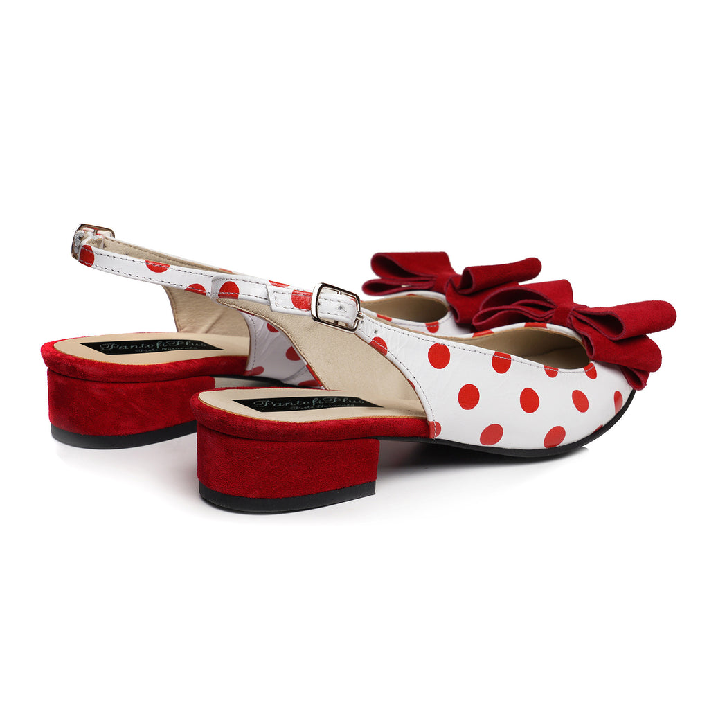 Balerini Decupati Piele Buline Alb/Rosu V20- orice culoare