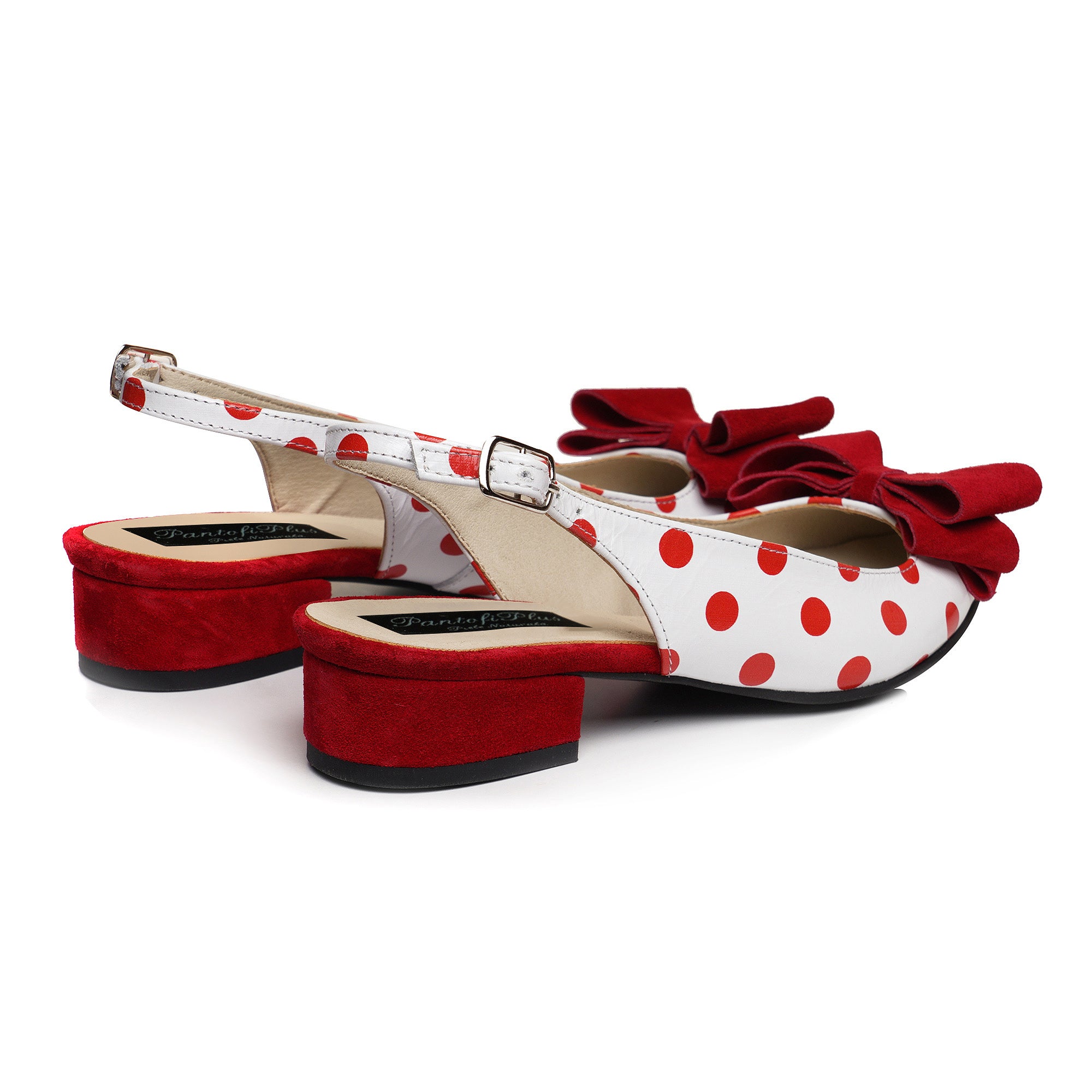 Balerini Decupati Piele Buline Alb/Rosu V20- orice culoare