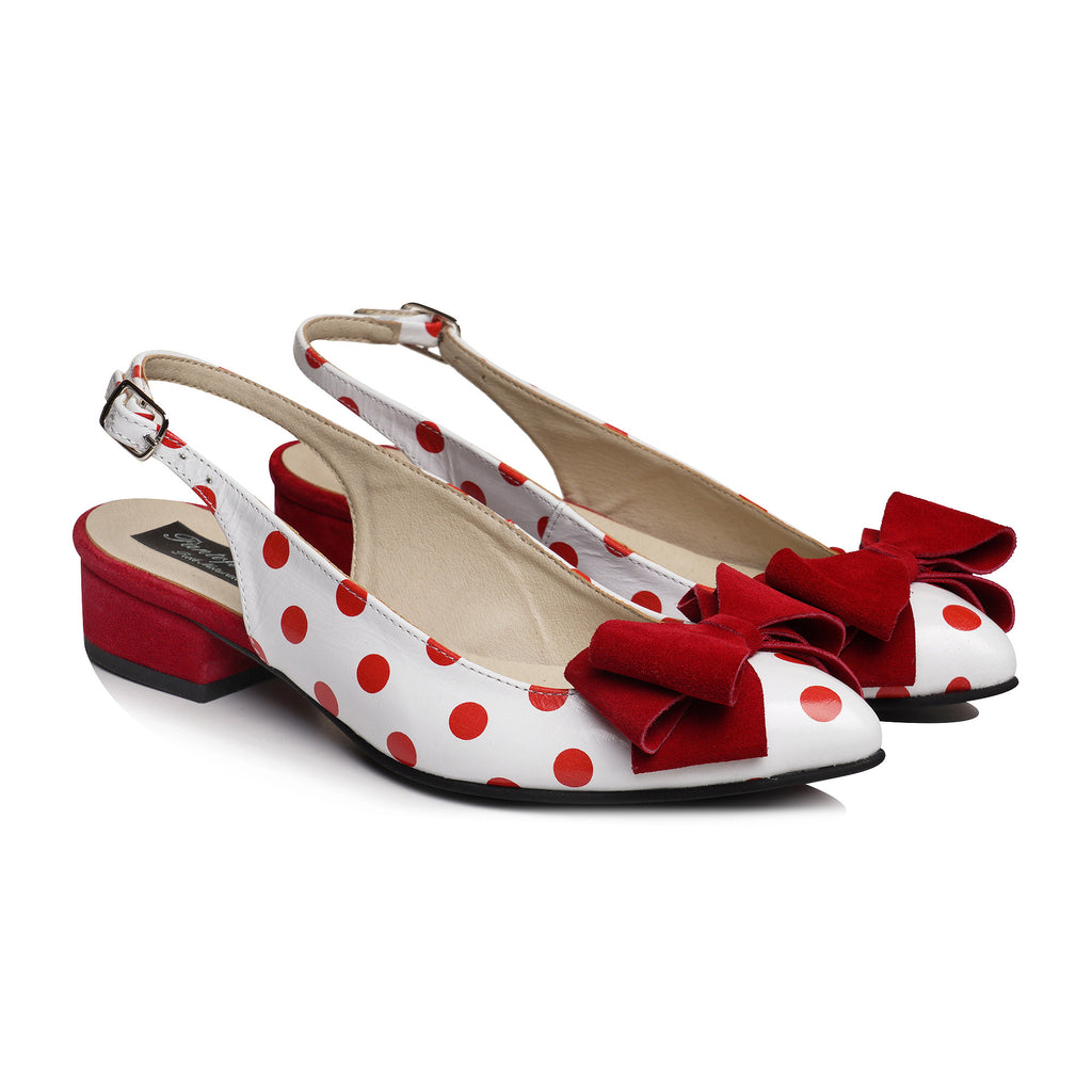 Balerini Decupati Piele Buline Alb/Rosu V20- orice culoare