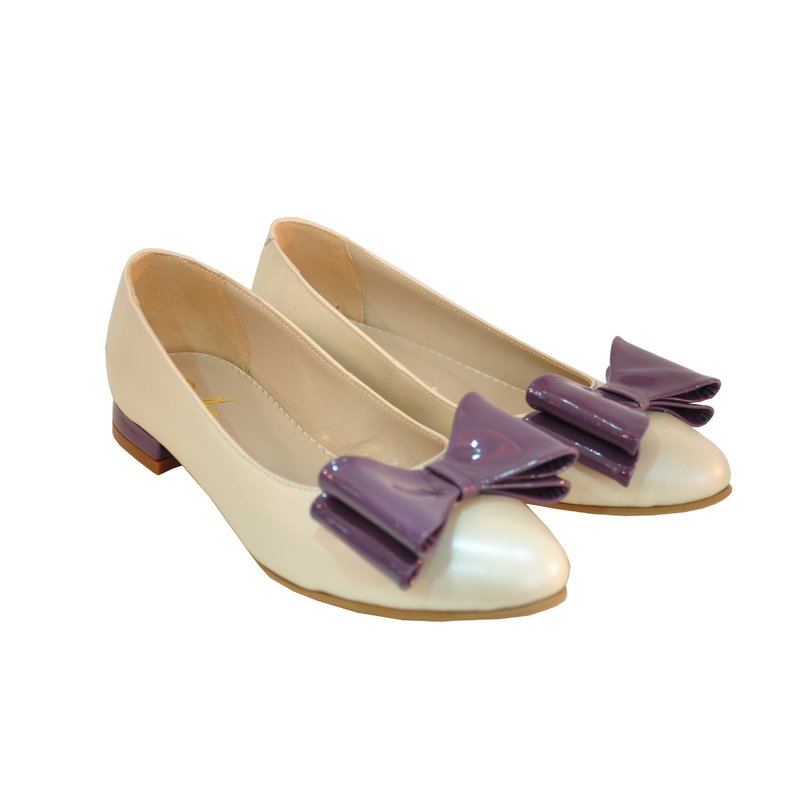 Balerini piele bej cu funda roz/mov- orice culoare