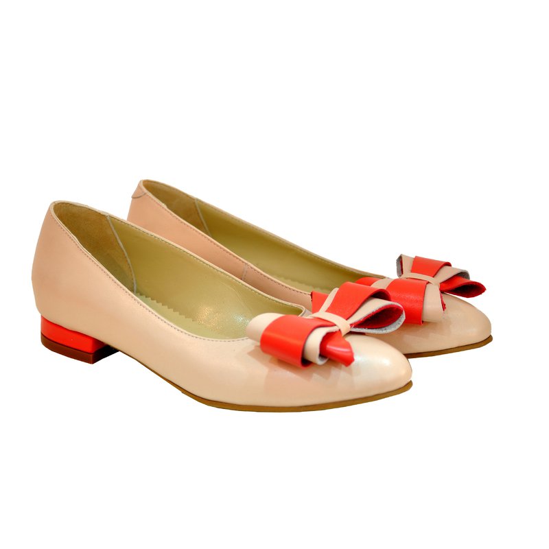 Balerini piele nude cu funda corai/roz  - orice culoare