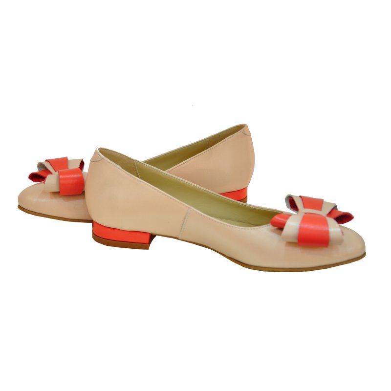 Balerini piele nude cu funda corai/roz  - orice culoare