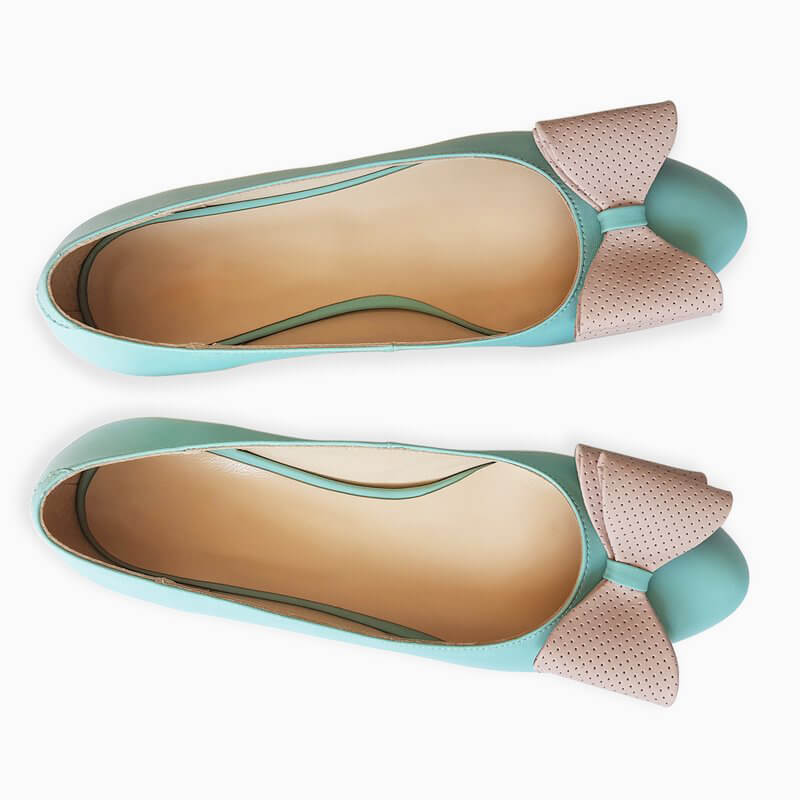 Balerini Piele  verde menta funda bej D15 - orice culoare