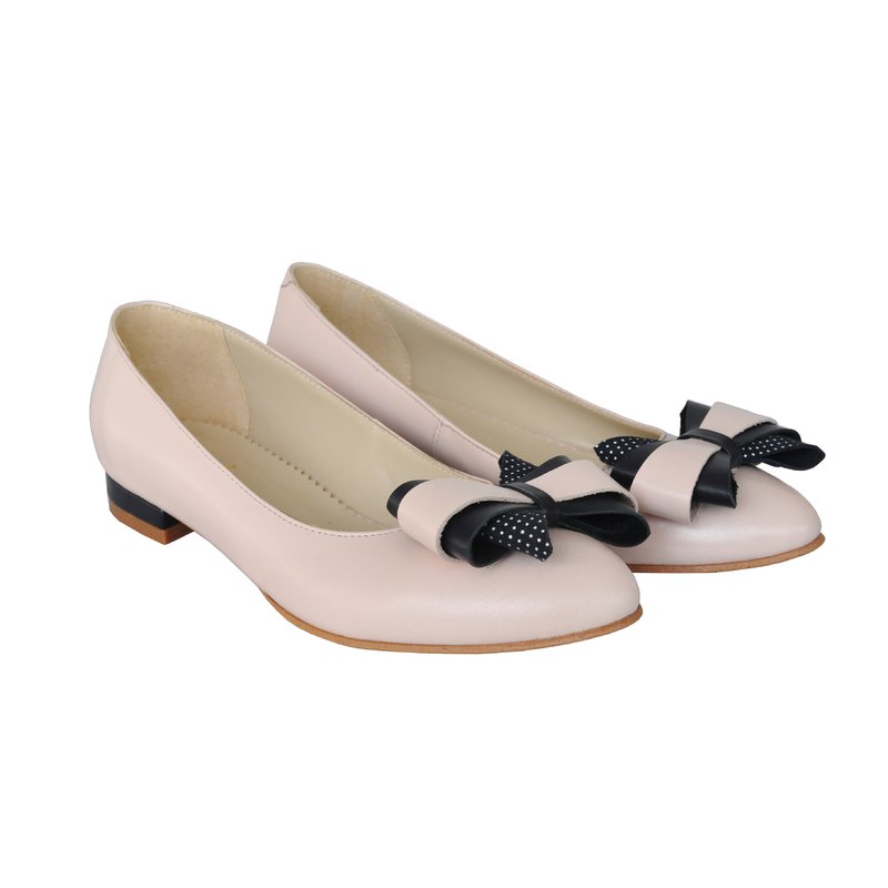 Balerini din piele cu funda Negru D2 - Orice culoare